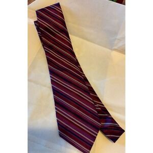 Unbranded Men's 100% Silk Tie Maroon Blue Stripe Dress Suit Formal Necktie